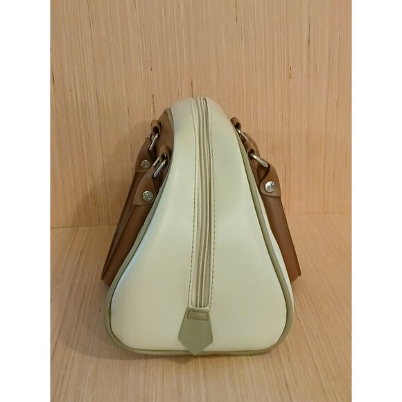 Fiorucci Women's Small Leather Bowling Handbag Purse Cream Heart Patch Handles - Picture 5 of 12